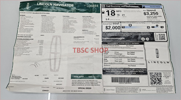 2018 Lincoln Navigator 4X4 Reserve Dealer Window Sticker L06884