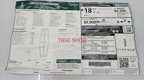 2018 Lincoln Navigator 4X4 Reserve Dealer Window Sticker L06884