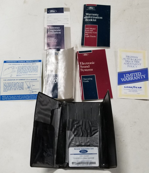 1993 Ford Escort Owners Manual Cover Kit with inserts