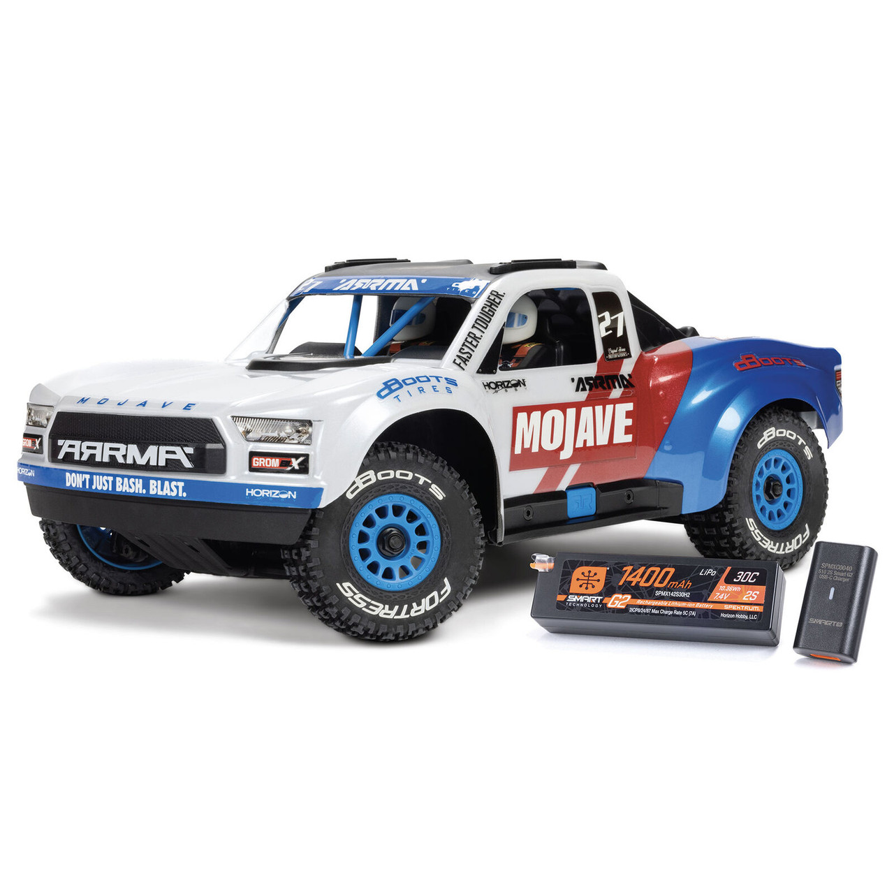 MOJAVE GROM 223S BLX Brushless 4X4 Small Scale Desert Truck RTR with DSC (Battery & Charger included), White   ARA2304ST2