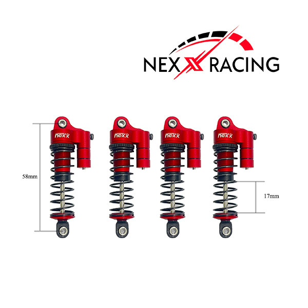  NEXX Racing Arrma Grom Reservoir Threaded Aluminum Oil-Filled Shocks (Red) (4) (58mm)  NX-419-R grom
