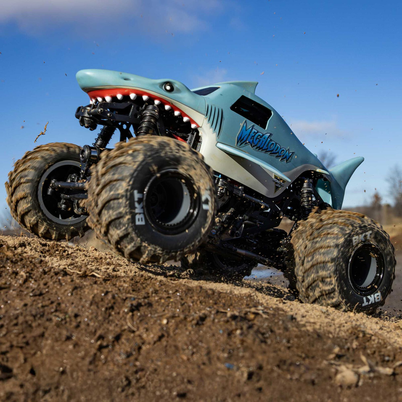 1/18 Mini LMT Megalodon 2S 4X4 RTR Brushed Monster Truck (Battery & Charger Included), Blue  LOS01026T3