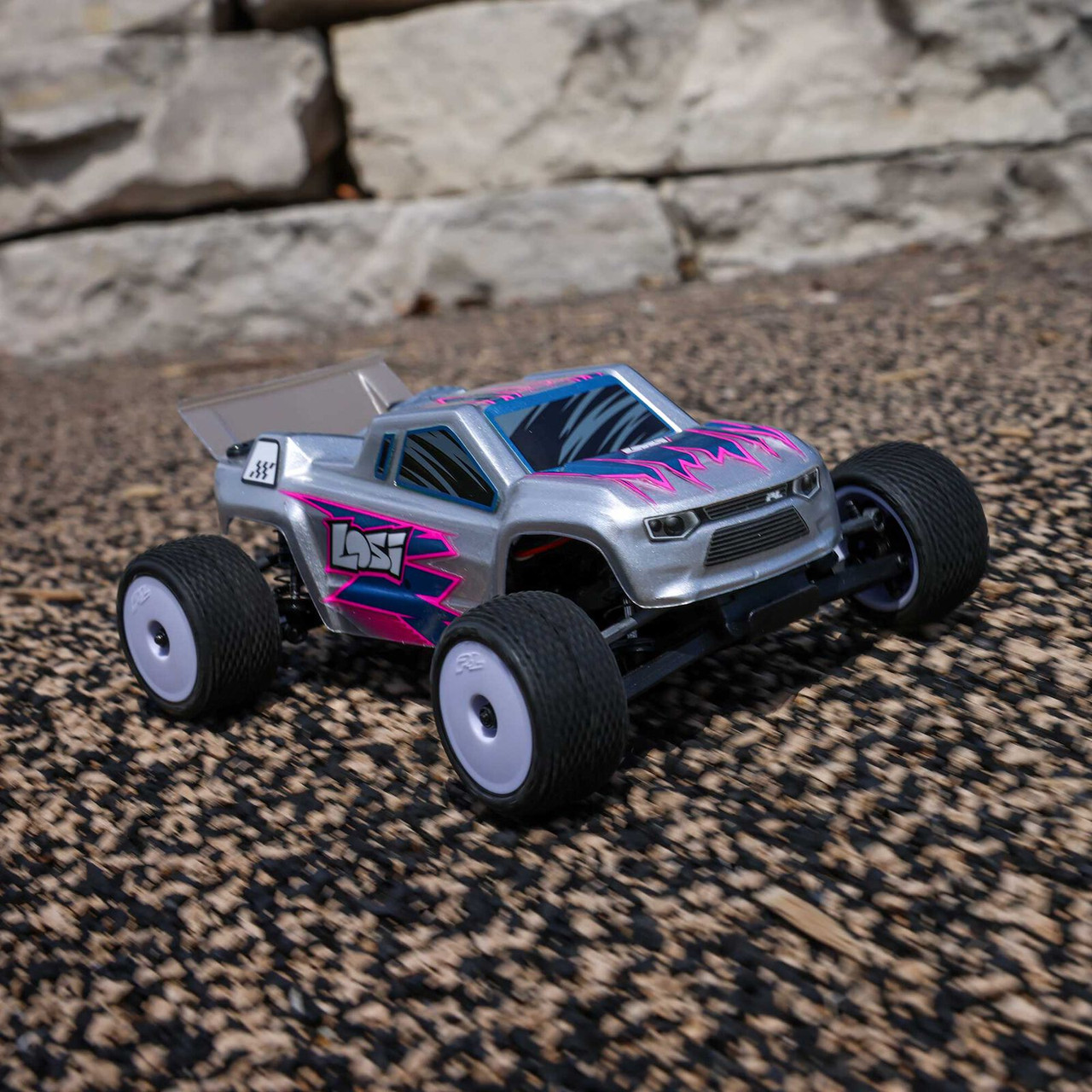 LOS-1392T2 1/28 Micro-T 2S 2WD RTR Stadium Truck (Battery & Charger Included), Silver