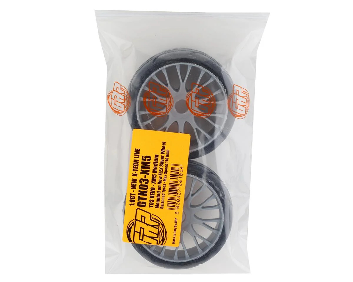GRP Tires GT - TO3 Revo Belted Pre-Mounted 1/8 Buggy Tires (Silver) (2) (XM5) w/FLEX Wheel GRPGTK03-XM5