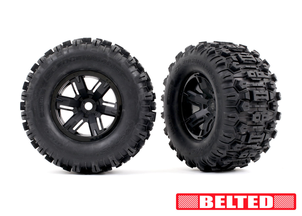 Traxxas  Black X-Maxx Wheels & Belted Sledgehammer Tires (2) 7871