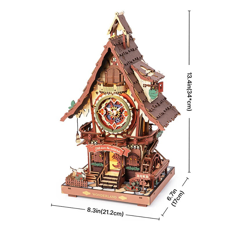 Robotime - Cuckoo Clock, Stained Wood, Mechanical 3D Wooden Puzzle ROELC901C