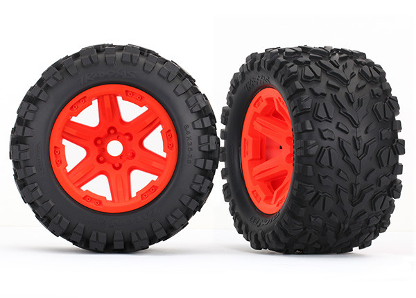 Traxxas 3.8" Orange 6-Spoke Wheels w/ Talon EXT Tires (2) 8672A