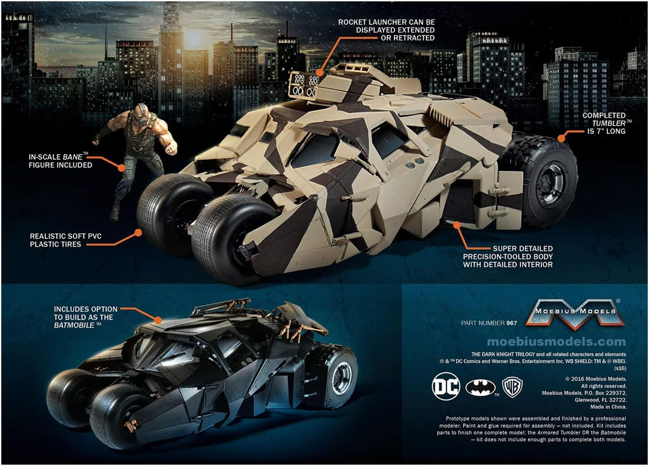 Moebius 967 The Dark Knight Trilogy Armored Tumbler with Bane 1:25 Scale Plastic Model Kit - Requires Assembly
