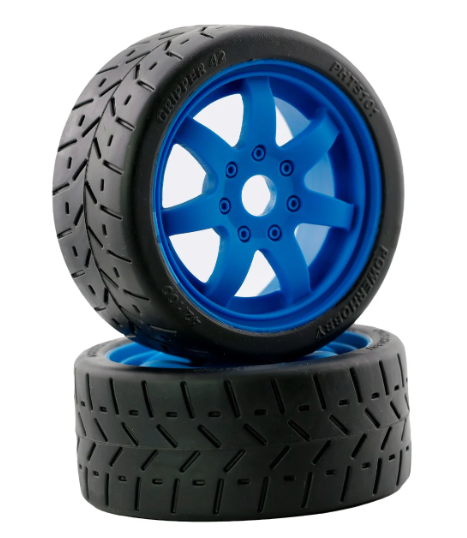 Powerhobby 1/8 Gripper 42/100 Belted Mounted Tires 17mm Chrome Blue
