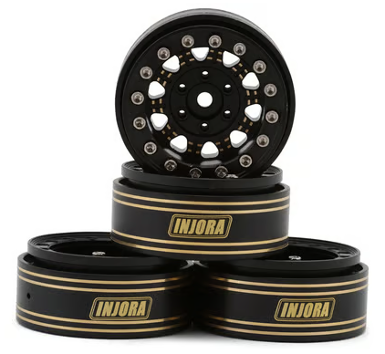 Injora 1.3" D-Slot Super Heavy Brass Micro Rock Crawler Beadlock Wheels (81g ea) (Black) (4) YQW-1305BGD