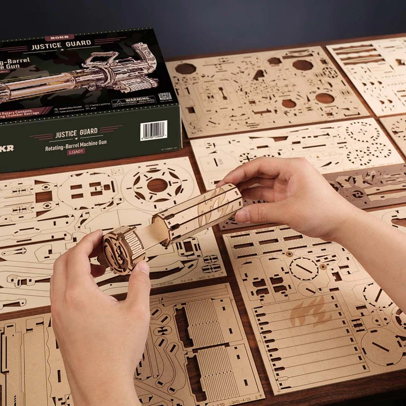 ROKR Rotating Barrel Machine Gun Toy 3D Wooden Puzzle ROELQA01