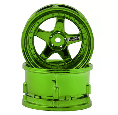 DS Racing Drift Element 5 Spoke Drift Wheels (Green Chrome) (2) (Adjustable Offset) w/12mm Hex DS-DE-032