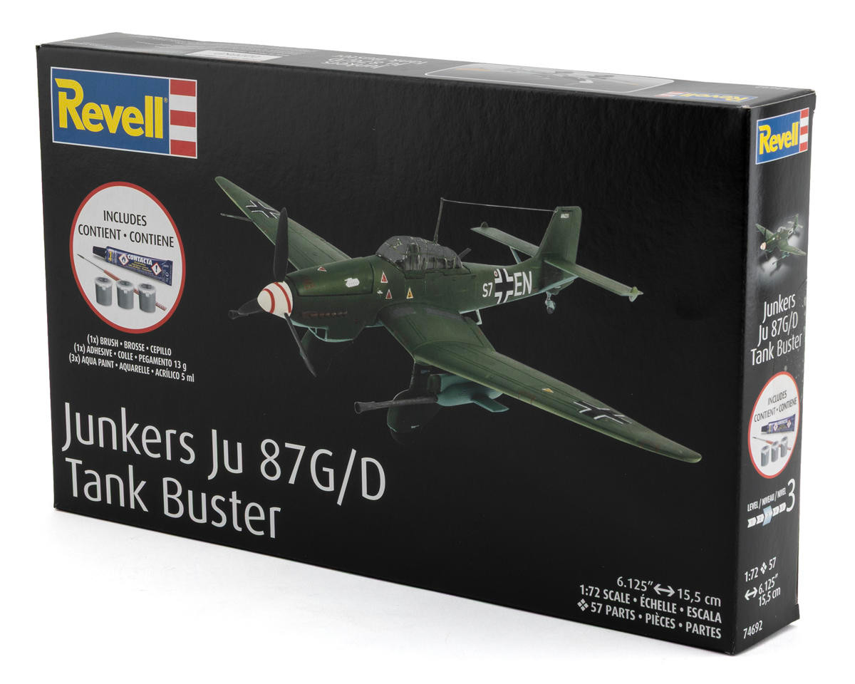 Revell 1/72 Junkers Ju 87 G/D Tank Buster Plastic Model Kit w/Paint, Brush & Cement RMX74692