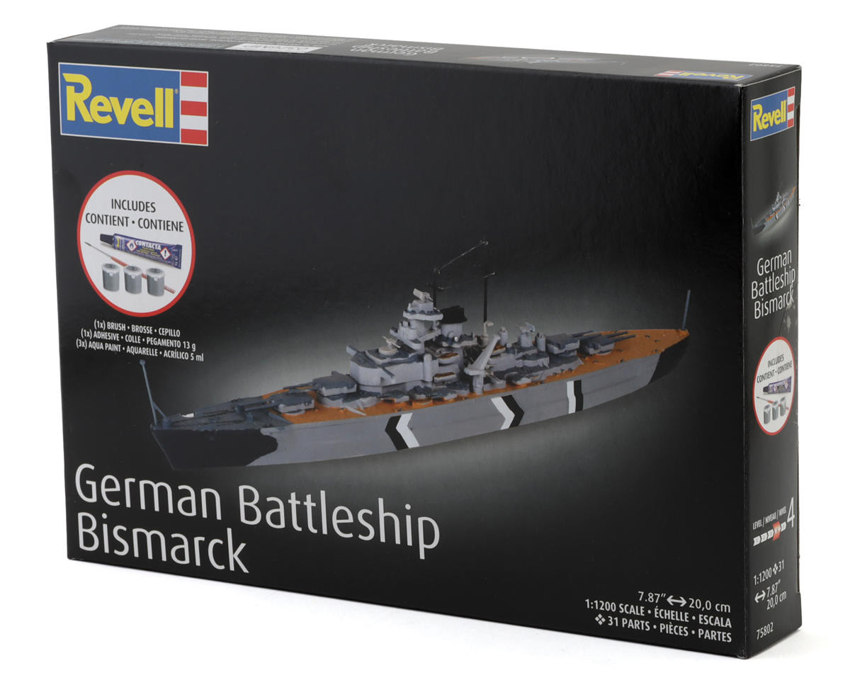 Revell 1/1200 German Battleship Bismarck Plastic Model Kit w/Paint, Brush & Cement RMX75802