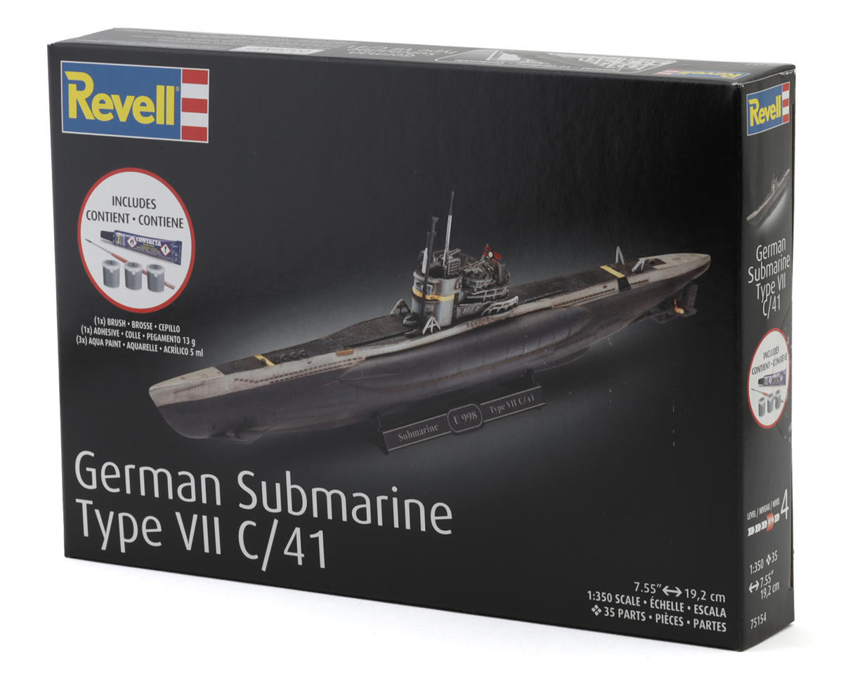 Revell 1/350 German Submarine Type VII C/41 Plastic Model Kit w/Paint, Brush & Cement  RMX75154