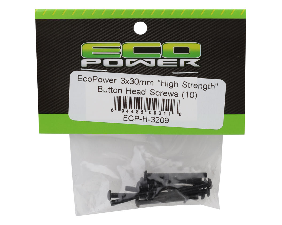 EcoPower 3mm "High Strength" Steel Button Head Screws (10) (3x30mm) ECP-H-3209