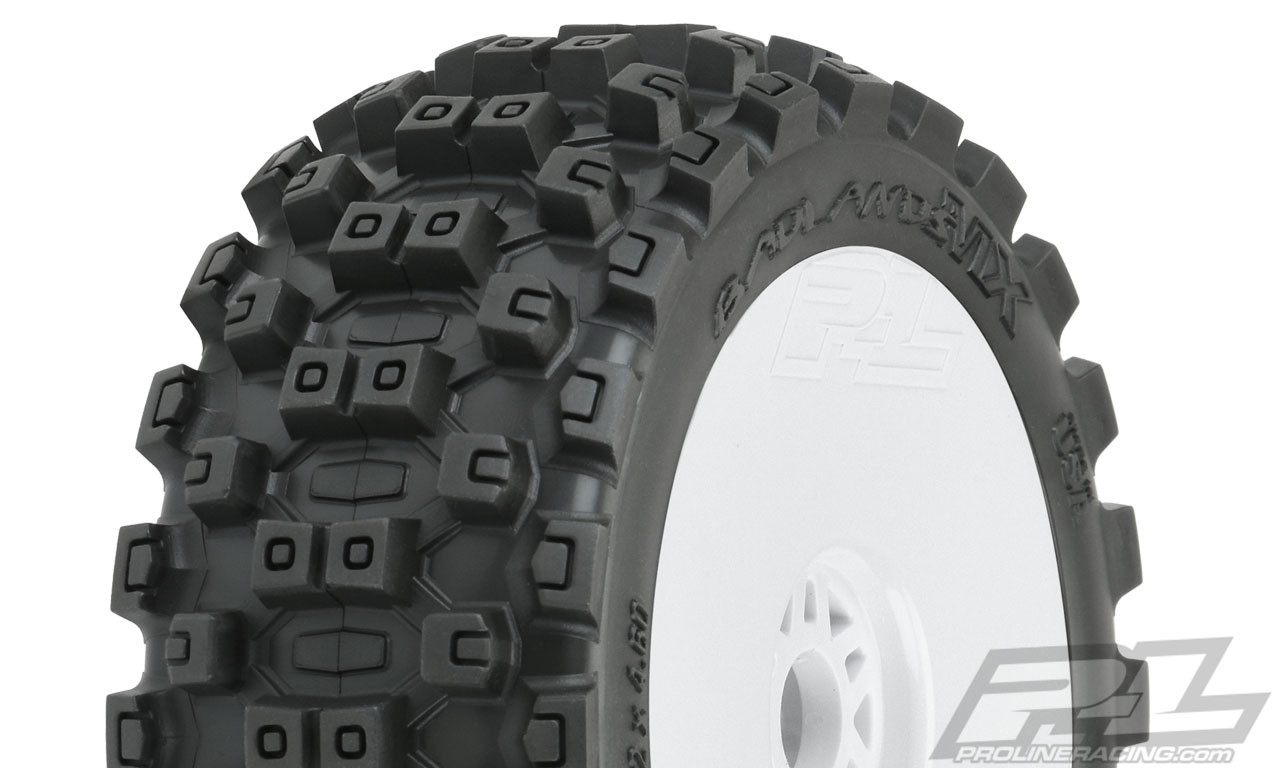 Badlands MX M2 Mounted White Wheels, F/R (2): 1/8 Buggy PRO906731