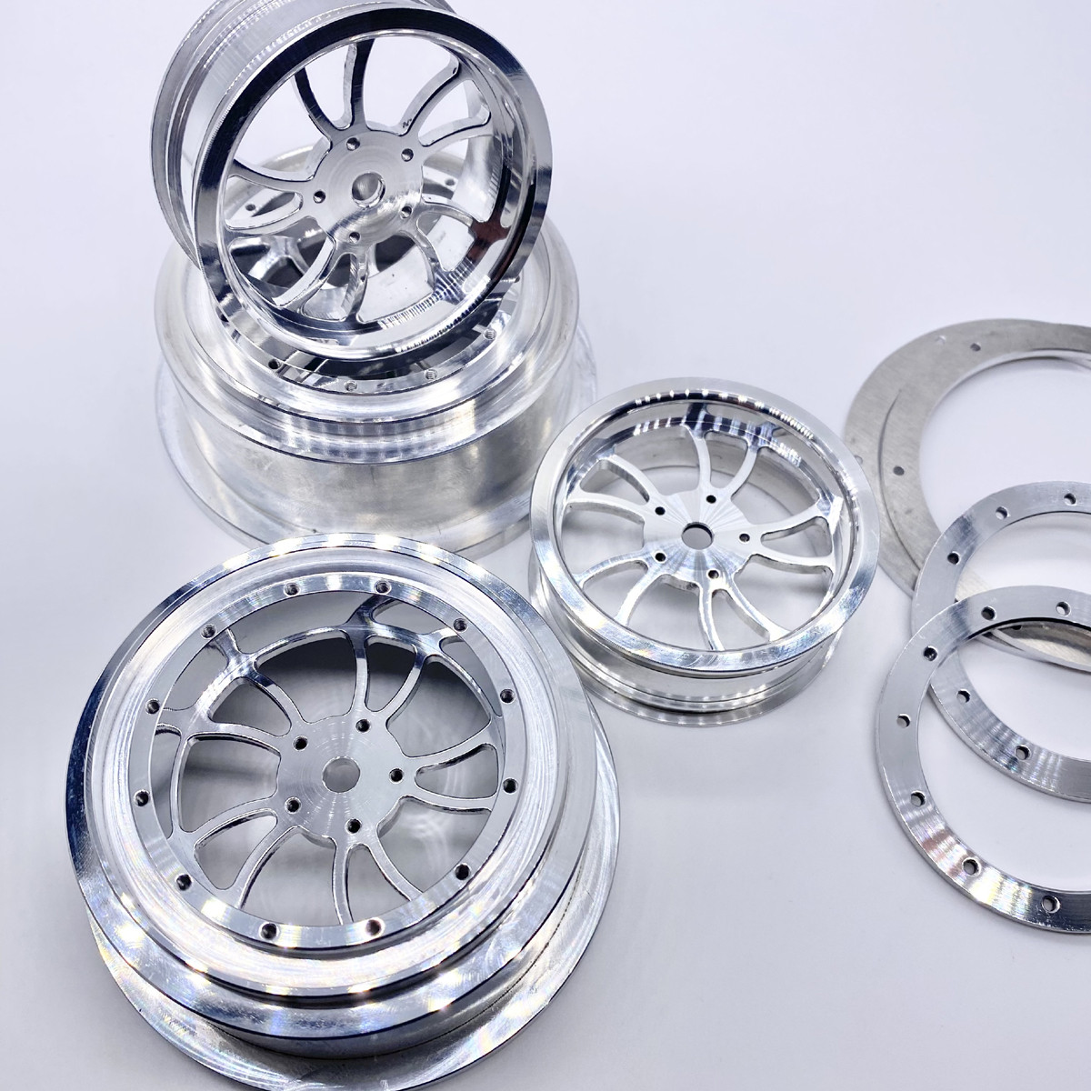 SEHREEFS89  KURL Beadlock Aluminum 2.2/3.0" Drag Wheels (4pcs) w Rings and Hardware