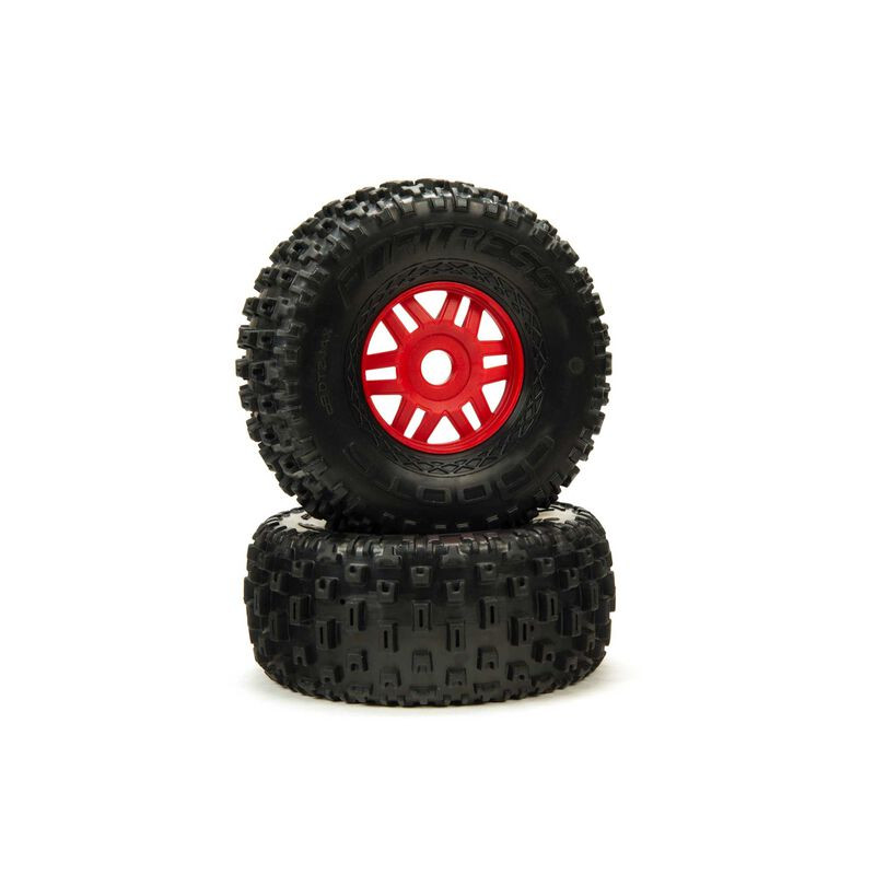 ARA550065 1/8 dBoots Fortress Front/Rear 2.4/3.3 Pre-Mounted Tires, 17mm Hex, Red (2)