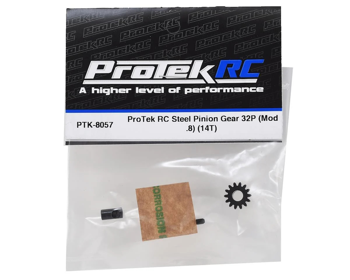 ProTek RC Steel 32P Pinion Gear w/3.17mm Reducer Sleeve (Mod .8) (5mm Bore) (14T)   PTK8057
