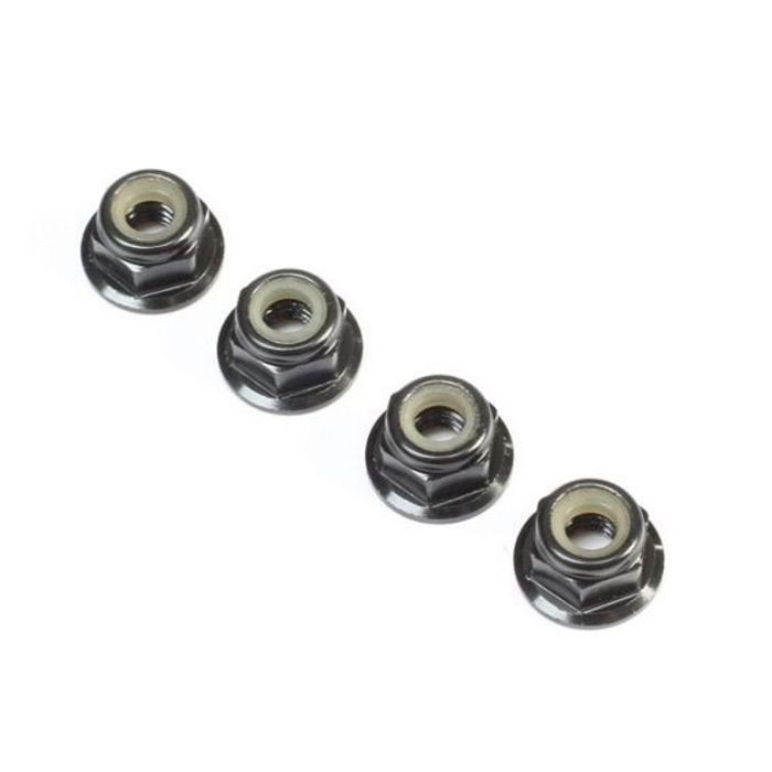 Black Aluminum Flanged Locknut, M4 x 0.7mm x 7mm (4) TLR236009