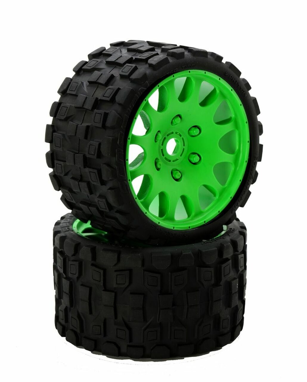 PHBPHT1131SGREEN 	Scorpion Belted Monster Truck Tires / Wheels w 17mm Hex (2) Sport-Green