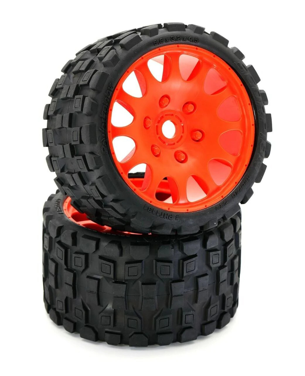 PHBPHT1131SORANGE Scorpion Belted Monster Truck Tires / Wheels w 17mm Hex (2) Sport-Orange