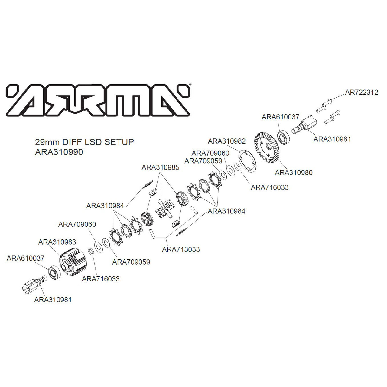 Active F/R Diff Set, GP4 5mm 10k  ARA310990
