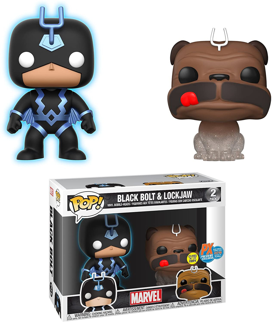 Entertainment Earth Marvel Teleporting Lockjaw & GITD Black Bolt Pop! 2-PK Px