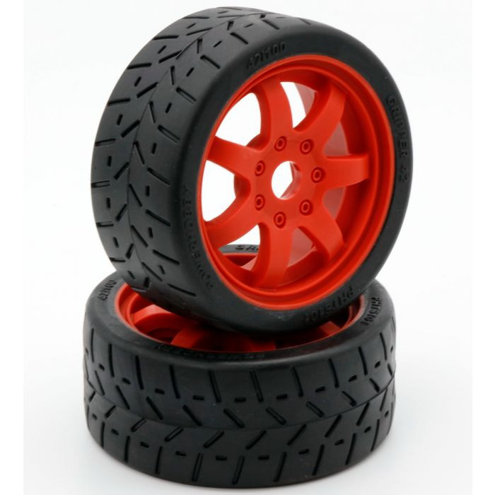 Powerhobby 1/8 Gripper 42/100 Belted Mounted Tires 17mm Red Wheels   PHT5101-Red