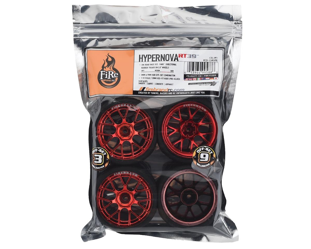 Firebrand RC Hypernova RT39 Pre-Mounted On-Road Tires (4) (Red Chrome) w/Fang Tires, 12mm Hex & 3mm/9mm Offset  FBR1WHEHYP886