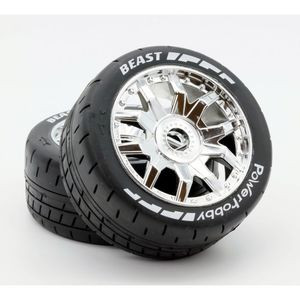 PHBPHT2401-SCR Power Hobby - 1/8 GT Beast Belted Mounted Tires, Soft Compound, 17mm Chrome Wheels