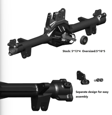 TREAL Alu# 7075 Rear Axle Housing for Losi HAMMER REY 1/10 4WD Rock Racer X003BN540Z SILVER