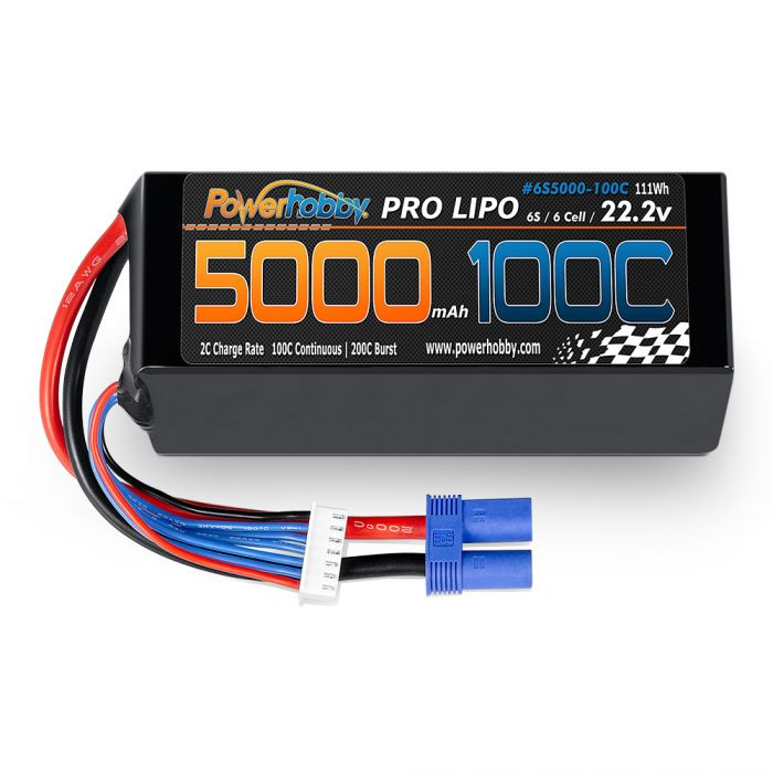 Powerhobby 6s 22.2v 5000mah 100c Lipo Battery w EC5 Plug Soft Case 6-Cell
