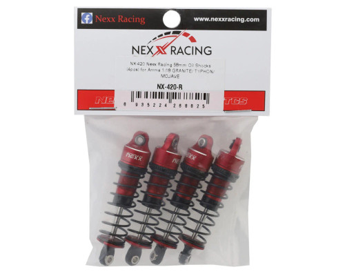 NEXX Racing Arrma Grom Threaded Aluminum Oil-Filled Shocks (Red) (4) (58mm) NX-420-R