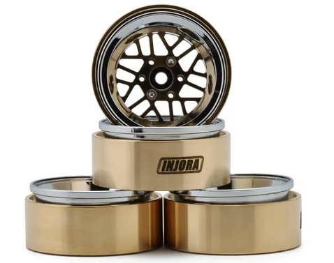 Injora 1.3" ModuWheel Brass & Aluminum Micro Rock Crawler Beadlock Wheels (43g ea) (Gold/Chrome) (4) YQW-MW1308SR