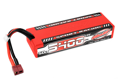 COR49442 5400mAh 7.4v 2S 50C Hardcase Sport Racing LiPo Battery with Hardwired T-Plug Connector