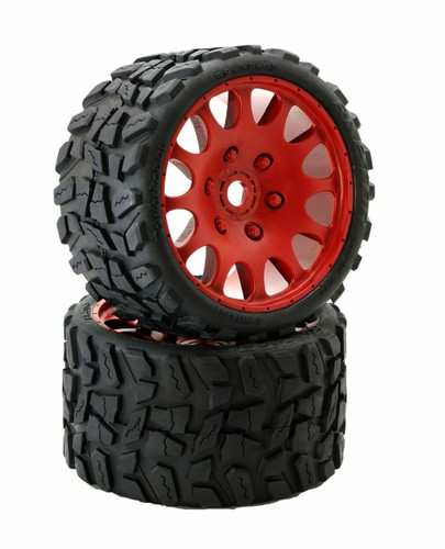 PHBPHT1141SRED Raptor Belted Monster Truck Tires / Wheels w 17mm Hex (2) Sport-Red PHBPHT1141SRED Raptor Belted Monster Truck Tires / Wheels w 17mm Hex (2) Sport-Red