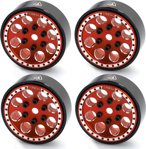 Treal 1.0 Beadlock Wheels(4P-Set) for Axial SCX24 1/24 Crawler Aluminum CNC Machined 11.2g X002P92JZJ RED
