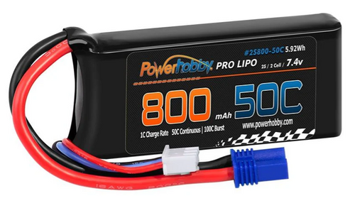 Powerhobby PHB2S85050EC2 2S 7.4V 850mAh 50C Lipo Battery w/ EC2 Plug Losi Mini-B / Mini-T 2.0  PHB2S85050EC2