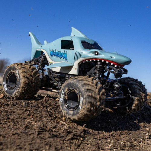 1/18 Mini LMT Megalodon 2S 4X4 RTR Brushed Monster Truck (Battery & Charger Included), Blue  LOS01026T3