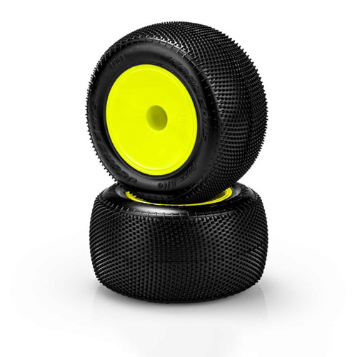 JConcepts, Inc. - JCO3191-201091 1/10 Fuzz Bite 2.2” Pre-Mounted Stadium Truck Tires, Yellow Wheels, Pink Compound (2)