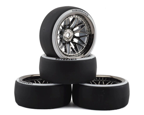 Firebrand RC Darkmatter D29 Pre-Mounted 2-Piece Drift Tires (4) (Smoke Chrome) w/D2 Tires, 12mm Hex & 9mm Offset  FBR1WHEDKM881