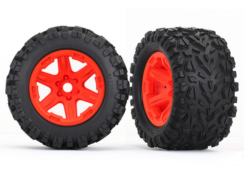 Traxxas 3.8" Orange 6-Spoke Wheels w/ Talon EXT Tires (2) 8672A