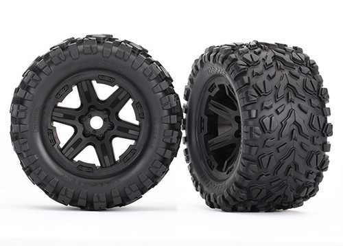 Traxxas 3.8" Black 6-Spoke Wheels w/ Talon EXT Tires (2) 8672