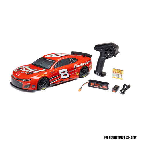 LOSF1122508 1/12 NASCAR RC Race Car Dale Earnhardt Jr. No. 8 Budweiser Chevrolet ZL1 2S AWD RTR Brushed On-Road (Battery & Charger Included), Red