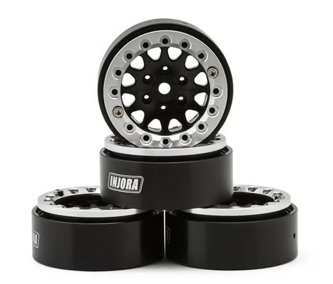 Injora 1.3" D-Slot Aluminum Micro Crawler Beadlock Wheels (27g ea) (Black/Chrome) (4) YQW-1311SB