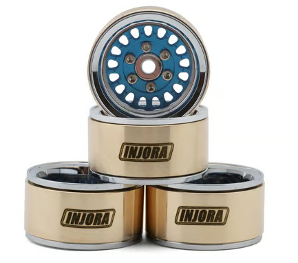 Injora 1.0" ModuWheel Brass & Aluminum Micro Crawler Beadlock Wheels (Blue) (4) (21g ea) (-4.4mm Offset) YQW-MW1016BL