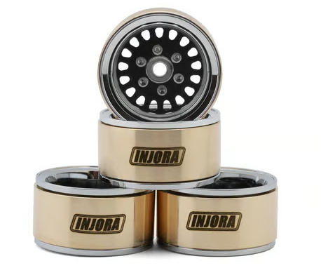 Injora 1.0" ModuWheel Brass & Aluminum Micro Crawler Beadlock Wheels (Black) (4) (21g ea) (-4.4mm Offset) YQW-MW1016BK