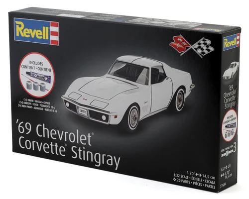 Revell 1/32 1969 Chevrolet Corvette Stingray Plastic Model Kit w/Paint, Brush & Cement RMX77684